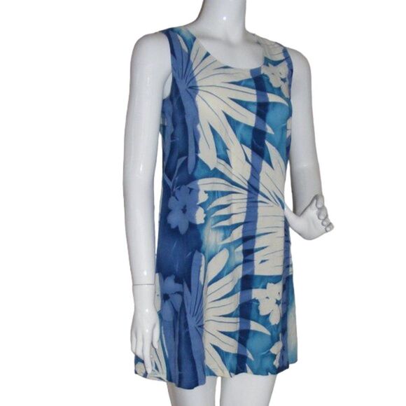 JAMS WORLD Dress, S, Veranda Print, Blue/White, Shift, Keyhole, Sleeveless - Picture 3 of 11